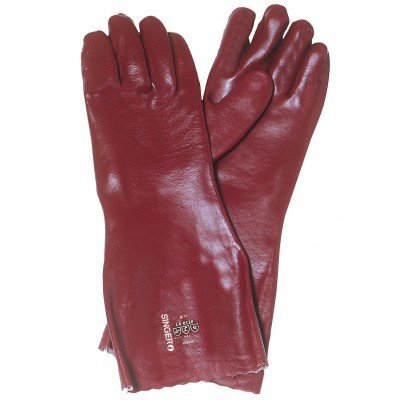 Par de luvas longas vermelhas em pele com marca impressa