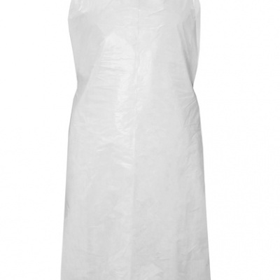 Avental branco de plástico brilhante com abertura para cabeça