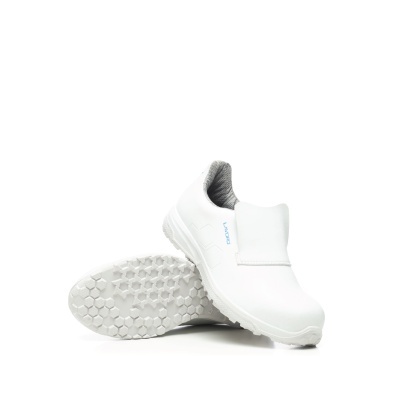 Sapatos de trabalho brancos com sola antiderrapante e interior cinza