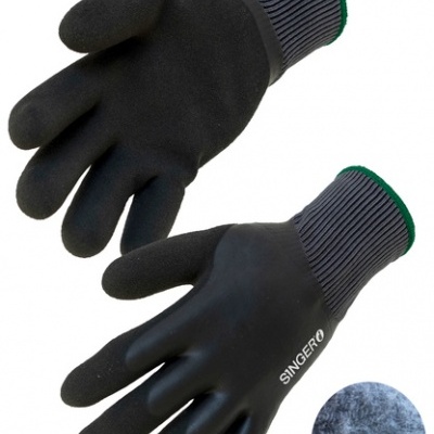 Luvas pretas SINGERO com punhos cinza e verde e textura aveludada