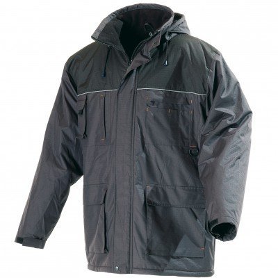 Casaco impermeável masculino preto com capuz e bolsos