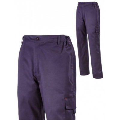 Calças de trabalho azul escuro com bolsos cargo, em fundo branco