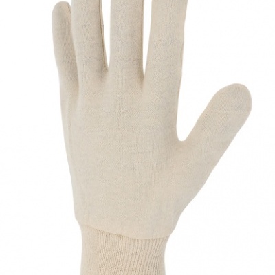 Luva de malha bege clara com punho canelado