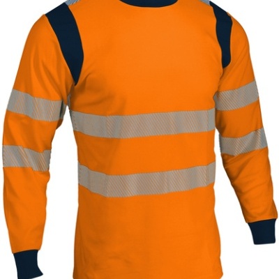 Camisola de manga comprida laranja com faixas refletoras e detalhes pretos