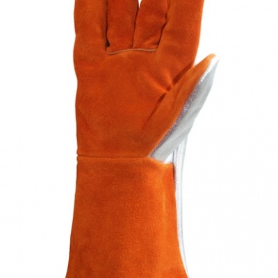 Luva de trabalho em pele camurça laranja com punho longo