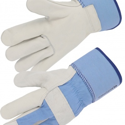 Par de luvas de trabalho em couro e tecido azul claro
