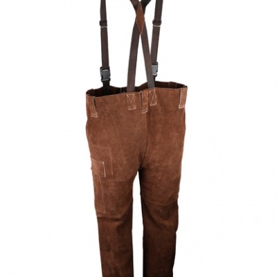 calças de trabalho castanhas com suspensórios pretos
