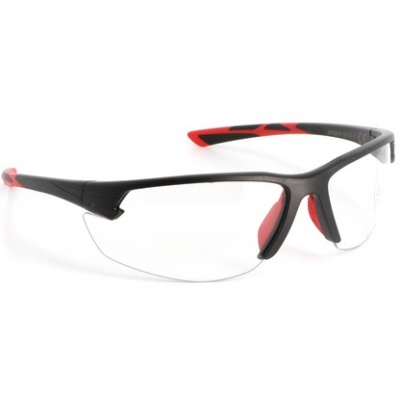 Óculos de protecção desportivos preto e vermelho com lentes transparentes
