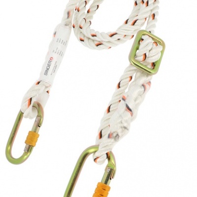 Corda trançada branca com mosquetões dourados e etiqueta