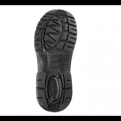 Sola de sapato preta com padrão antiderrapante sobre fundo branco