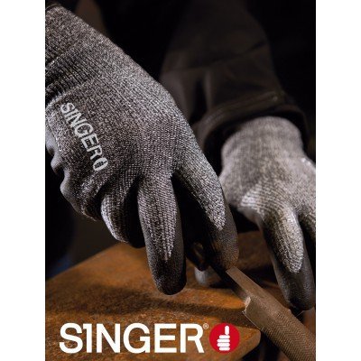 Luvas cinzentas para trabalho com texto SINCERO e reforço preto nas pontas dos dedos