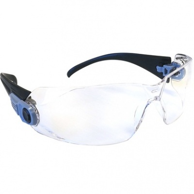 Óculos de proteção transparentes com armação preta e azul