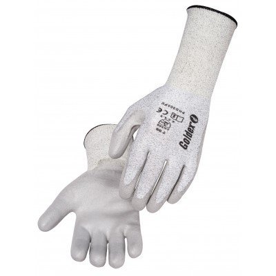 Par de luvas cinza claro com punho preto e texto preto da marca Collero