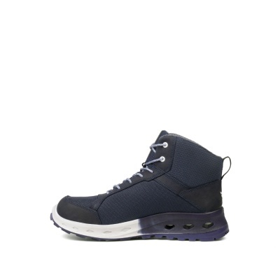Bota desportiva alta azul escura com atacadores cinzentos e sola branca