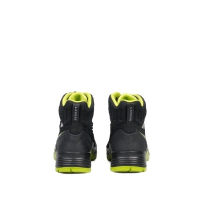 Par de sapatilhas desportivas pretas e amarelo-limão vista de trás