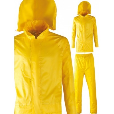 Conjunto impermeável amarelo com casaco e calças