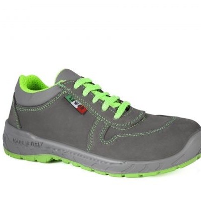 Ténis de segurança cinza com detalhes verdes