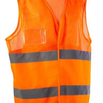 Colete de segurança laranja fluorescente com faixas refletoras cinzentas