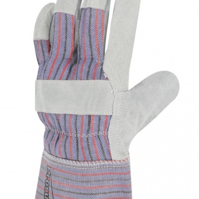 luvas de trabalho cinza e riscado azul com punho largo