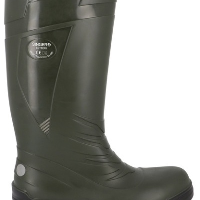 Bota de borracha verde escura com sola preta e logótipo Singer