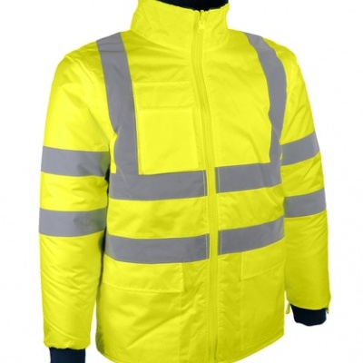 Casaco amarelo com faixas reflexivas cinza