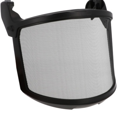 Viseira de proteção preta com rede metálica