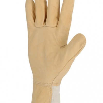 Luva de trabalho em pele bege clara com punho branco