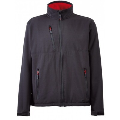 Casaco preto com interior vermelho e fechos de correr