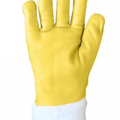 Luva amarela com punho branco felpudo