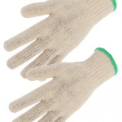 Par de luvas de tecido bege com borda verde