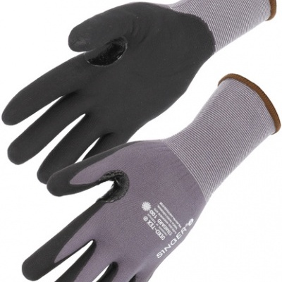 Par de luvas de trabalho cinza e preto com texto branco