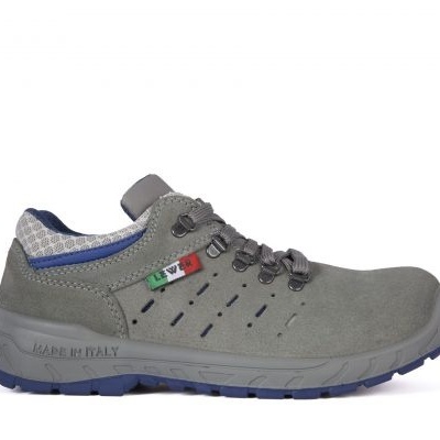 Sapatilha de trabalho cinza em camurça com sola azul