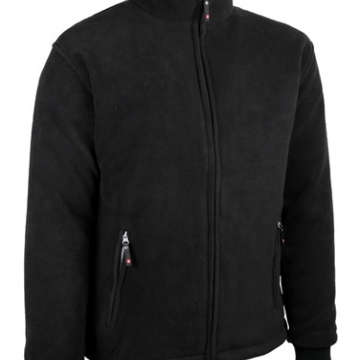 Casaco polar preto com fecho de correr e dois bolsos