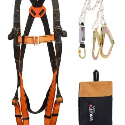 Arnês de segurança preto e laranja com corda e bolsa SINGERY SAFETY