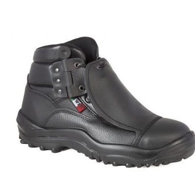 Bota de segurança preta em pele com fecho de velcro e atacadores ocultos