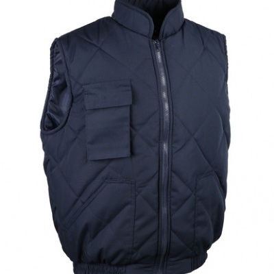 Colete acolchoado azul escuro com fecho e bolsos
