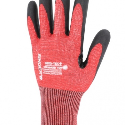 Luva de trabalho vermelha com punho extensível e dedos pretos