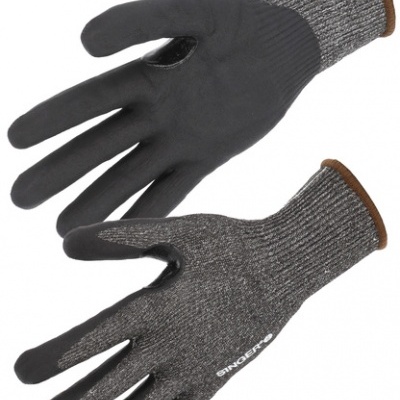 Par de luvas cinzentas com palma preta e punho castanho