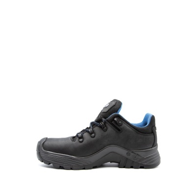 Sapato de segurança preto com interior azul claro e sola grossa