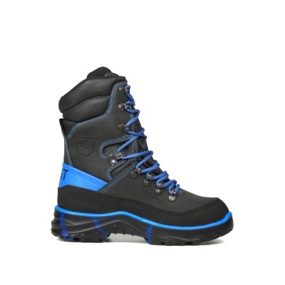 Bota de trabalho preta com sola e detalhes azuis
