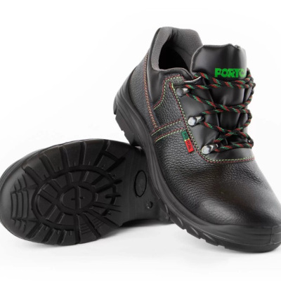 Sapatos de segurança pretos com cadarços tricolores e sola antiderrapante