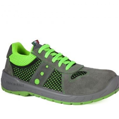 Sapato de segurança cinzento com detalhes verdes