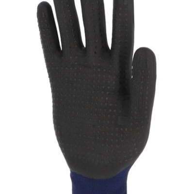 Luva de trabalho preta com textura antiderrapante e punho azul