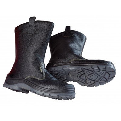 Botas pretas de couro com solado antiderrapante e puxadores superiores