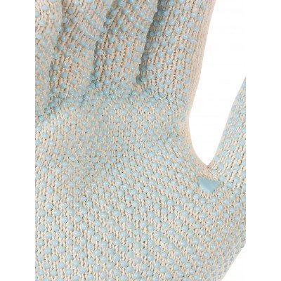 Luvas de malha azul clara com pontos antiderrapantes brancos