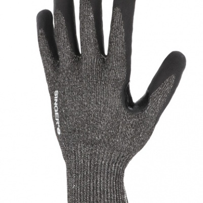 Luva cinzenta de malha com ponta preta e punho canelado castanho