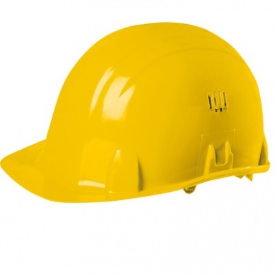 Capacete de segurança amarelo em fundo branco