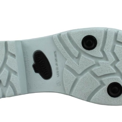 Sola de calçado cinza claro com padrão antiderrapante e inserções pretas