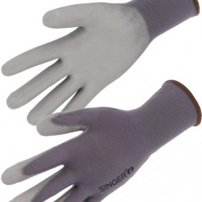 Par de luvas de trabalho cinzentas com revestimento emborrachado e logo SINGER