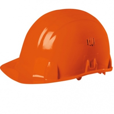 Capacete de segurança laranja em fundo branco